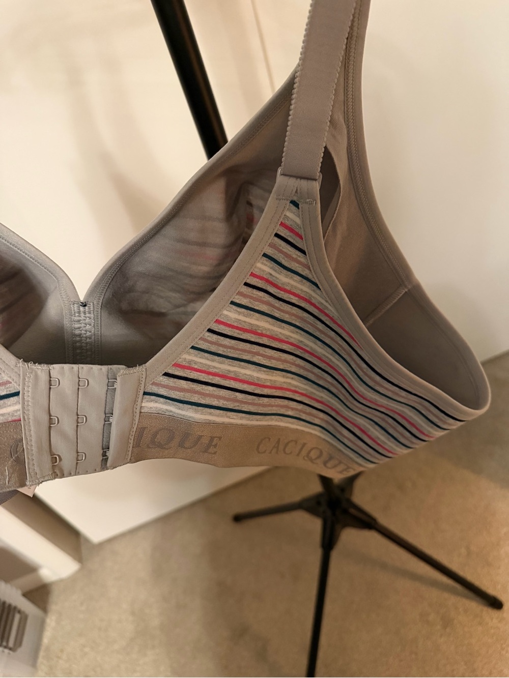 Cacique Gray Striped Wireless Bra with Pink & Blue Accents - Picture 5 of 5